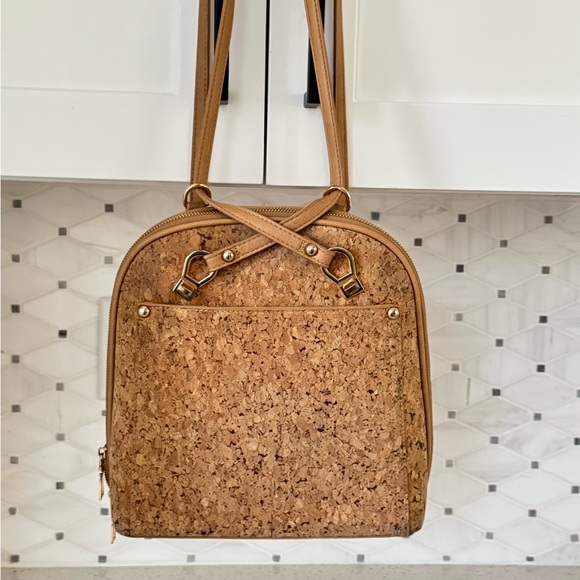 Miztique Daisy Cork Convertible Backpack Purse in a natural tan color - Picture 2 of 16
